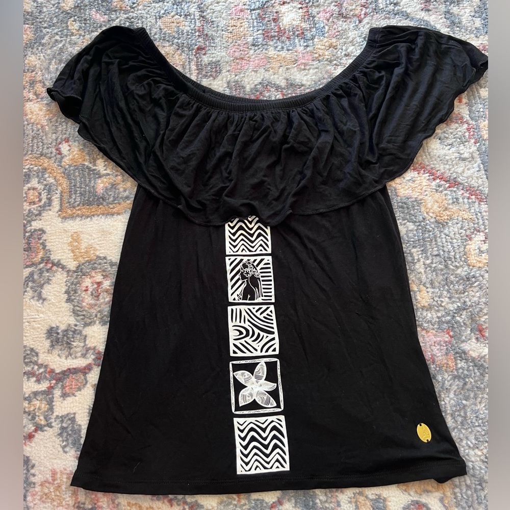 Hinano Tahiti Black off shoulder top size Small